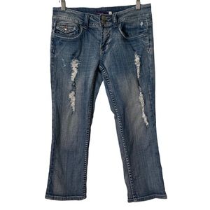 Vigoss Distressed Denim Low-Rise Jean Capris 5